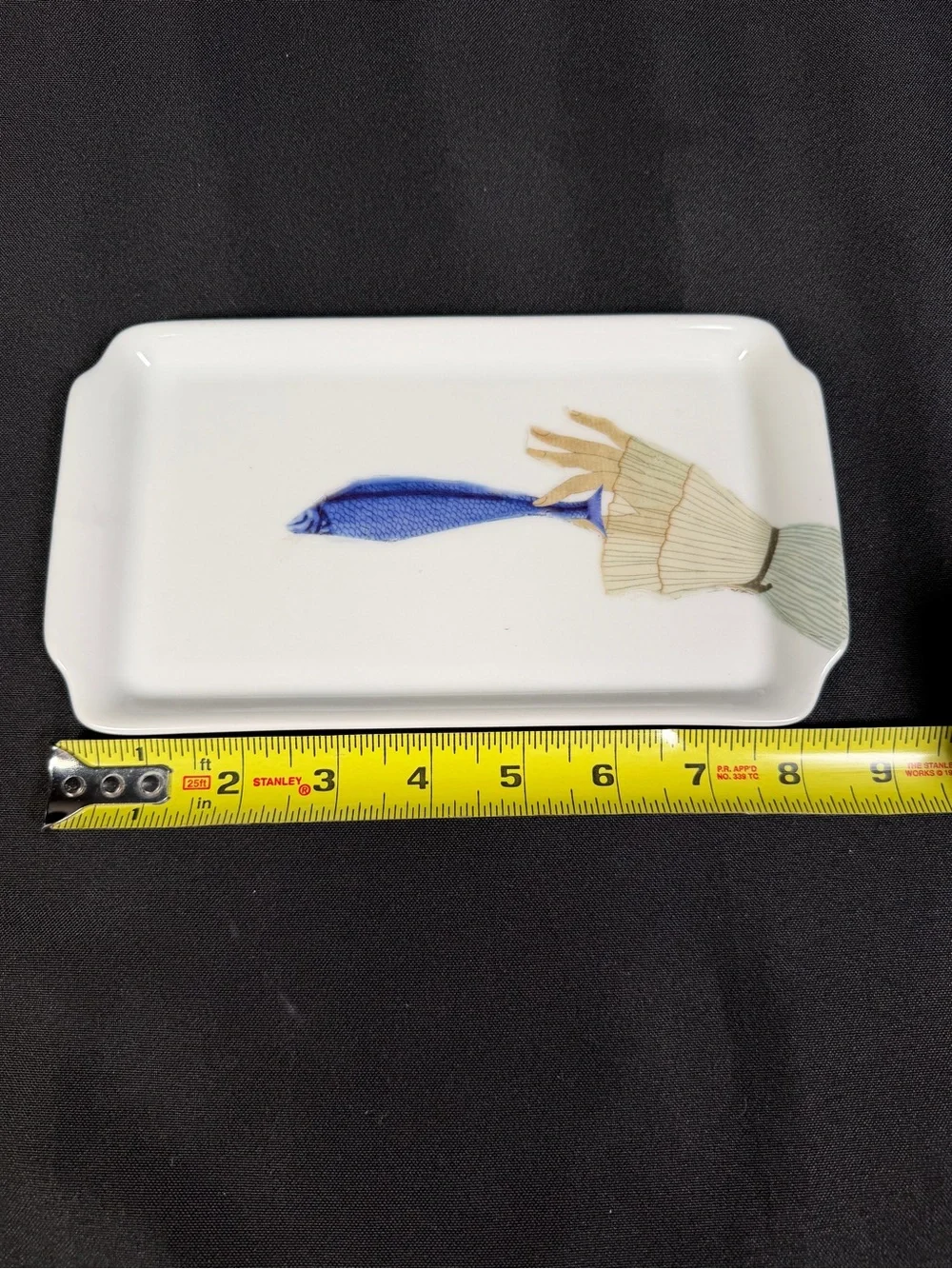 White Porcelain Serving Tray with Blue Fish Accent